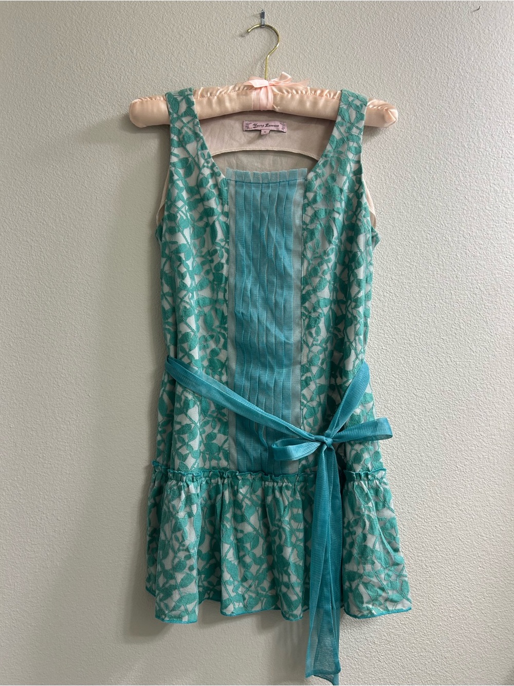 Young Essence Teal Floral Lace Tunic Tank Top with Sash S